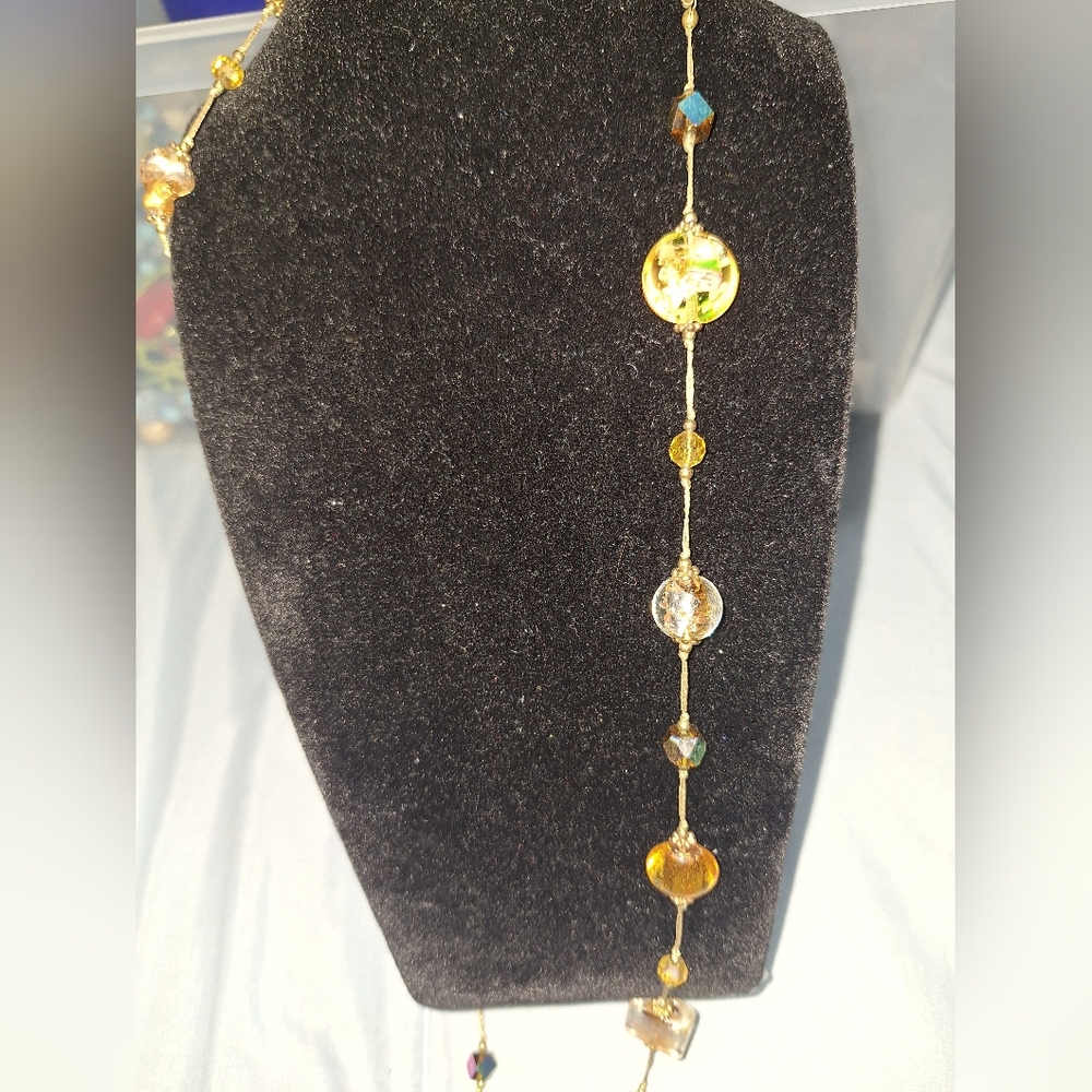 Elegant Gold and Brown Beaded Glass Necklace - Picture 5 of 5